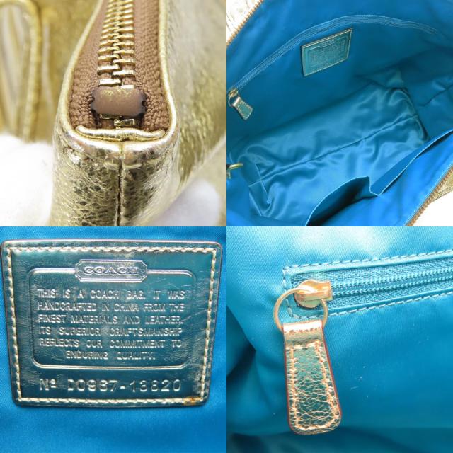 中古 コーチ トートバッグ 13820 ポピー レザー ゴールド メタリック