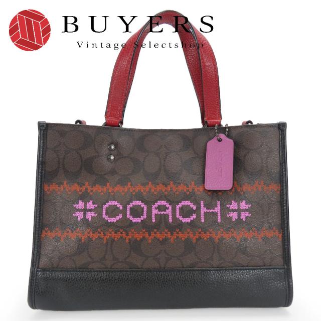 中古 コーチ ハンドバッグ デンプシー C1527 キャリーオール レザー PVC ダークブラウン レッド 2WAYショルダー 普段使い おしゃれ レディース 女性 COACHの通販は 15,048円