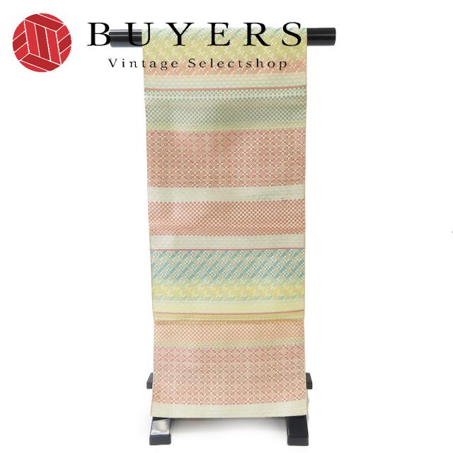 中古 名古屋帯 名古屋仕立 正絹(金銀糸除く) ピンク マルチカラー 八寸 洒落帯 呉服 着物 レディース 女性