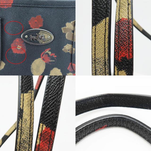 中古 コーチ トートバッグ 33857 フローラル レザー ブラック フラワー