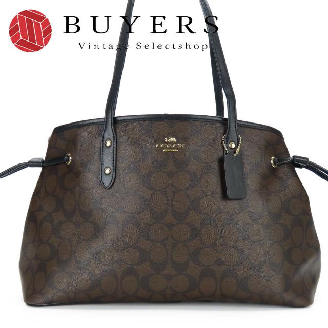 【美品】COACH トートバッグ シグネチャーPVC ブラック ブラウン A4 COACH トートバッグ シグネチャー COACH トートバッグ シグネチャー