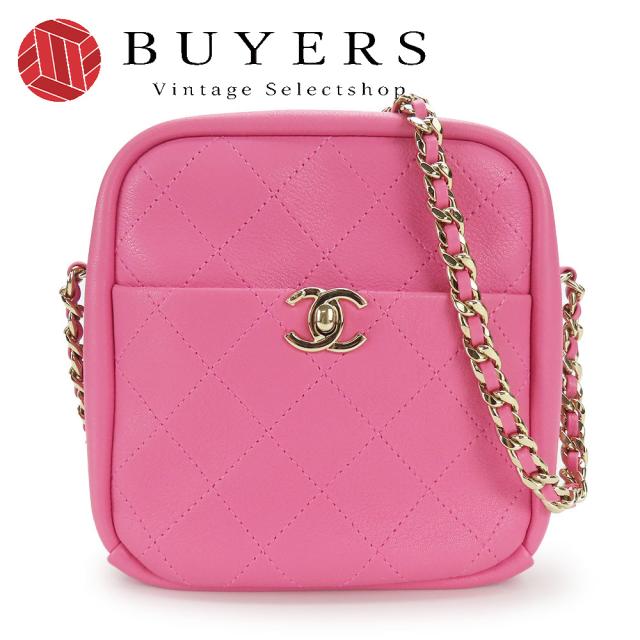 中古 シャネル ショルダーバッグ マトラッセ チェーン レザー ピンク ゴールド金具 斜め掛け ココマーク 26番台 レディース 女性 CHANEL