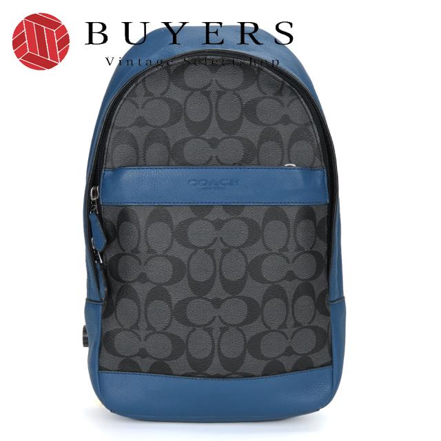 COACH ボディーバッグ シグネチャーレザーPVC 黒チャコール