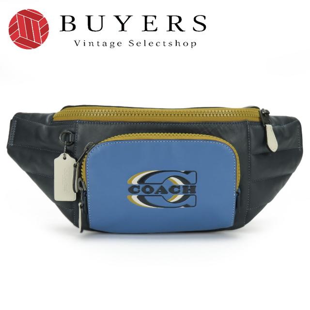 中古 コーチ ボディバッグ CE552 キルティング アンドコーチ スタンプ レザー ネイビー系 マルチカラー カジュアル メンズ 男性 COACH