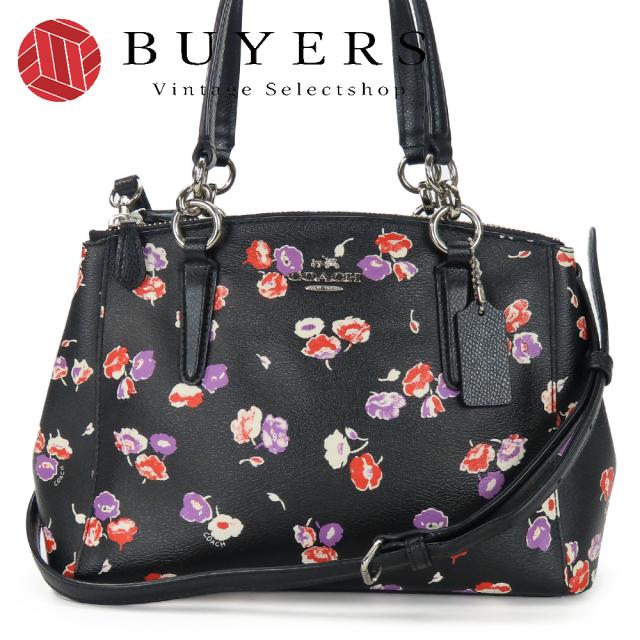 中古 コーチ ハンドバッグ F37421 フラワー レザー ブラック シルバー金具 2WAY ショルダー レディース 女性 COACH
