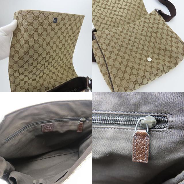 中古 グッチ ショルダーバッグ 146236 GGキャンバス レザー ベージュ ブラウン シルバー金具 メッセンジャーバッグ 斜め掛け カジュアル レディース メンズ GUCCI_6