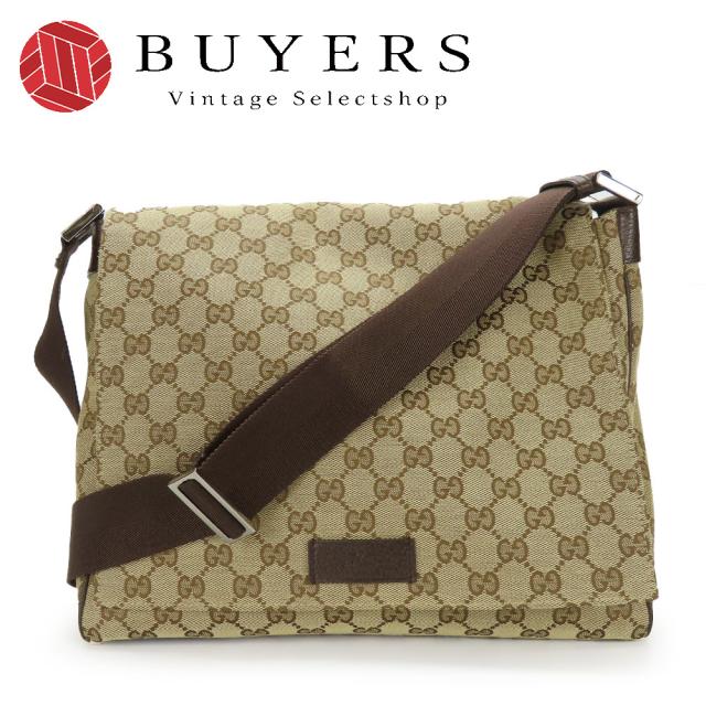 中古 グッチ ショルダーバッグ 146236 GGキャンバス レザー ベージュ ブラウン シルバー金具 メッセンジャーバッグ 斜め掛け カジュアル レディース メンズ GUCCI