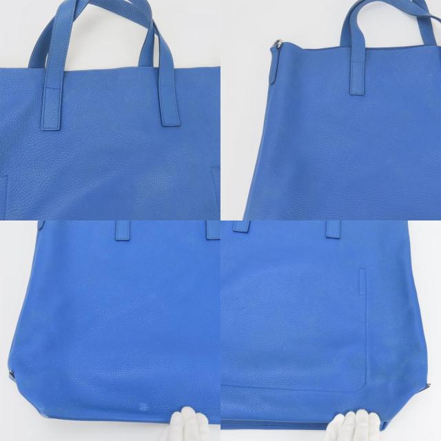 中古 プラダ トートバッグ レザー ブルー シルバー金具 2WAYショルダー シンプル 大容量 レディース 女性 PRADA_4