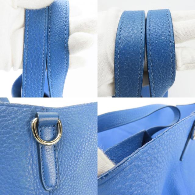 中古 プラダ トートバッグ レザー ブルー シルバー金具 2WAYショルダー シンプル 大容量 レディース 女性 PRADA_6