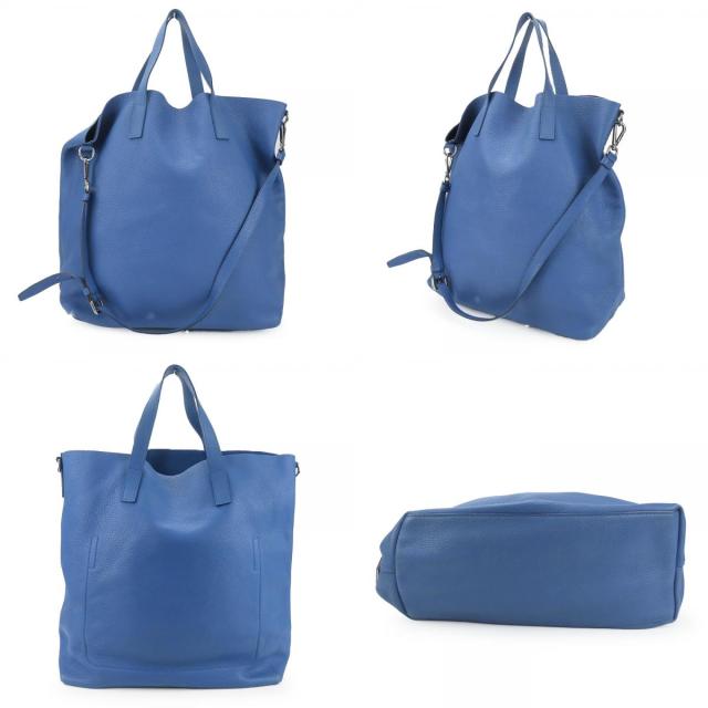 中古 プラダ トートバッグ レザー ブルー シルバー金具 2WAYショルダー シンプル 大容量 レディース 女性 PRADA_1