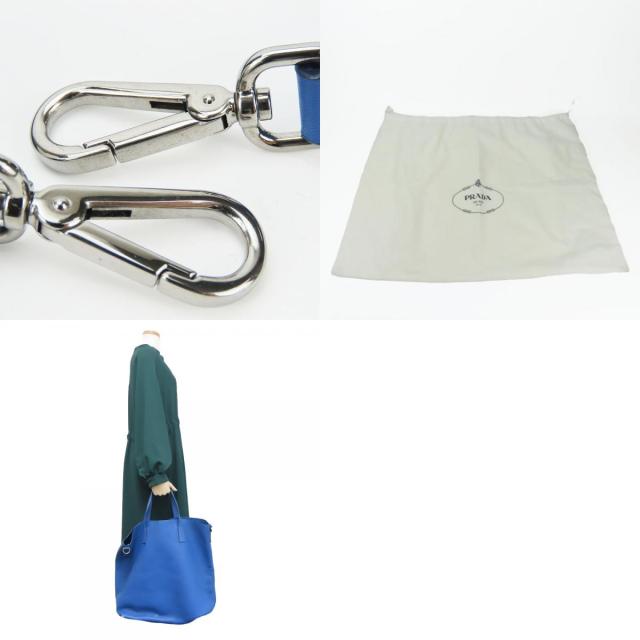 中古 プラダ トートバッグ レザー ブルー シルバー金具 2WAYショルダー シンプル 大容量 レディース 女性 PRADA_9