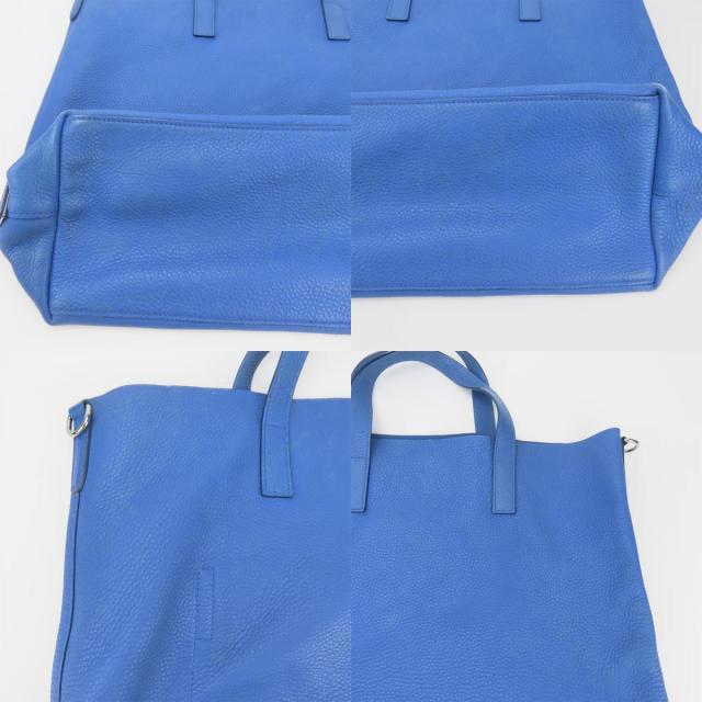 中古 プラダ トートバッグ レザー ブルー シルバー金具 2WAYショルダー シンプル 大容量 レディース 女性 PRADA_3