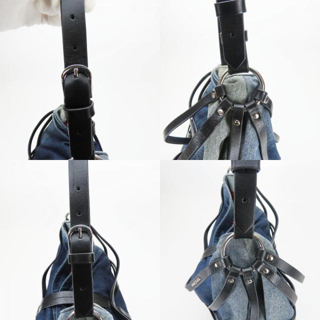 中古 ディーゼル ショルダーバッグ デニム レザー インディゴ ブラック