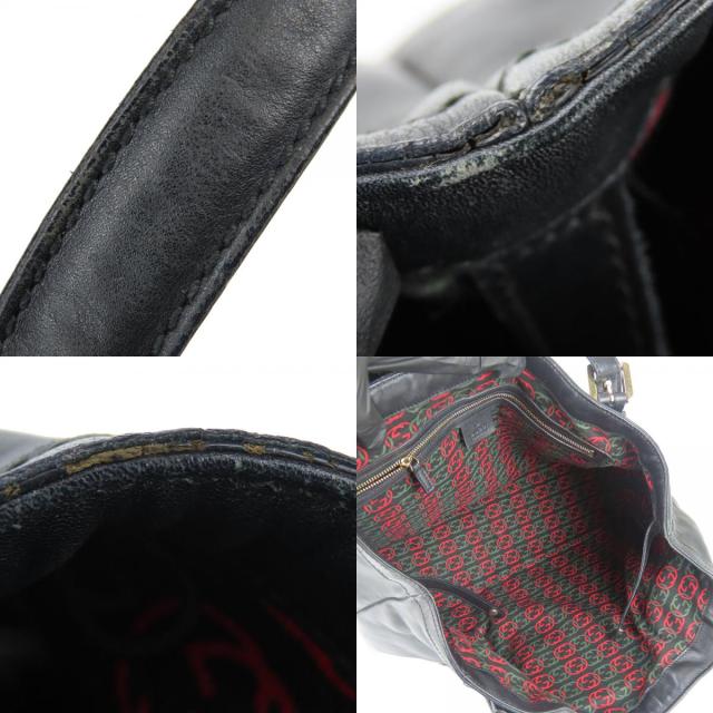 中古 グッチ トートバッグ ニューブリット ダブルG 162094 インターロッキング レザー ブラック ゴールド金具 肩掛け 普段使い GG レディース 女性 GUCCI トートバッグ