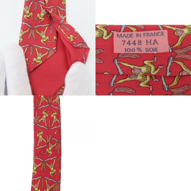 中古 エルメス ネクタイ シルク レッド マルチカラー モンキー柄 スーツ アパレル メンズ 男性 HERMES_9