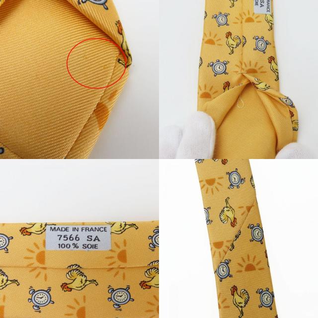 中古 エルメス ネクタイ ニワトリ シルク オレンジ ユニーク スーツ