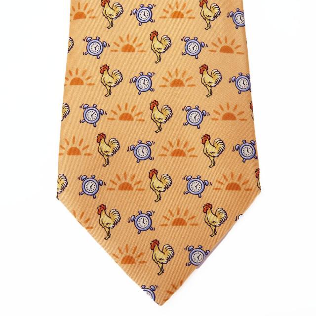 中古 エルメス ネクタイ ニワトリ シルク オレンジ ユニーク スーツ