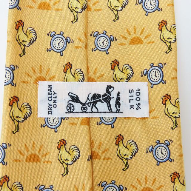 中古 エルメス ネクタイ ニワトリ シルク オレンジ ユニーク スーツ