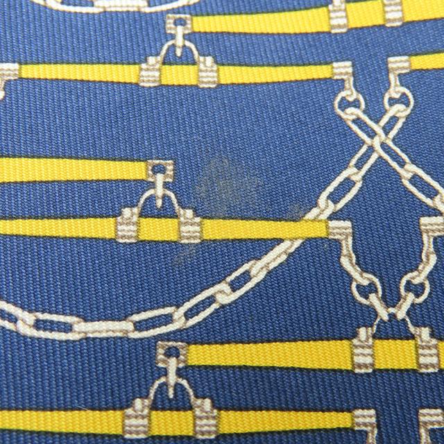 中古 エルメス ネクタイ シルク ネイビー イエロー 総柄 おしゃれ アパレル メンズ 男性 HERMES_3