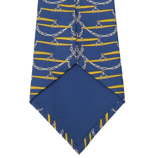 中古 エルメス ネクタイ シルク ネイビー イエロー 総柄 おしゃれ アパレル メンズ 男性 HERMES_6