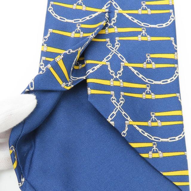 中古 エルメス ネクタイ シルク ネイビー イエロー 総柄 おしゃれ アパレル メンズ 男性 HERMES_7
