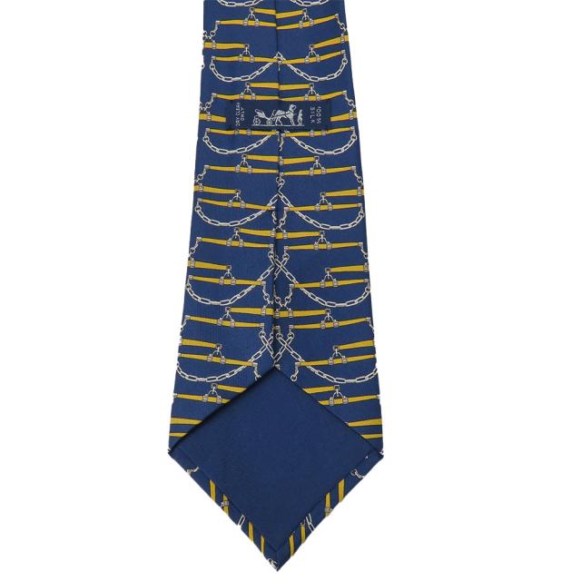 中古 エルメス ネクタイ シルク ネイビー イエロー 総柄 おしゃれ アパレル メンズ 男性 HERMES_5