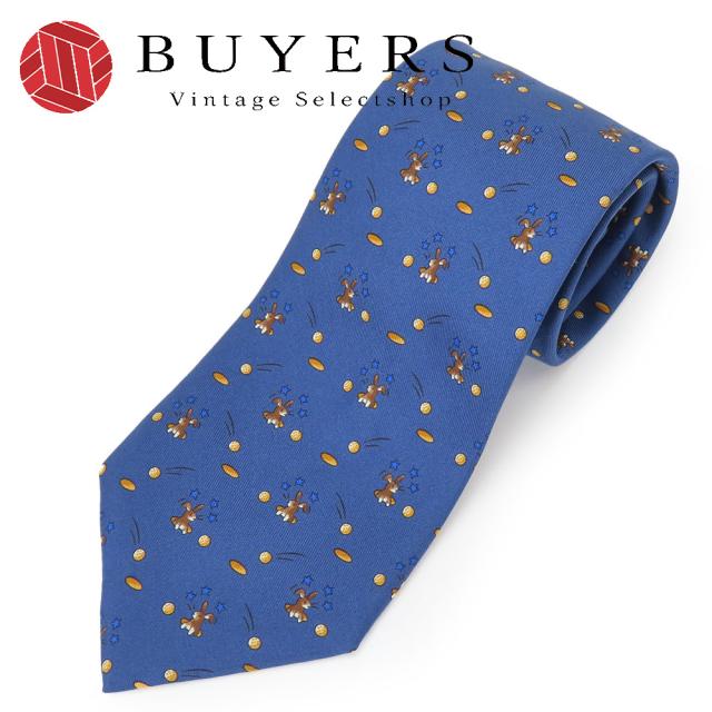 中古 エルメス ネクタイ シルク ネイビー オレンジ うさぎ スーツ アパレル メンズ 男性 HERMES