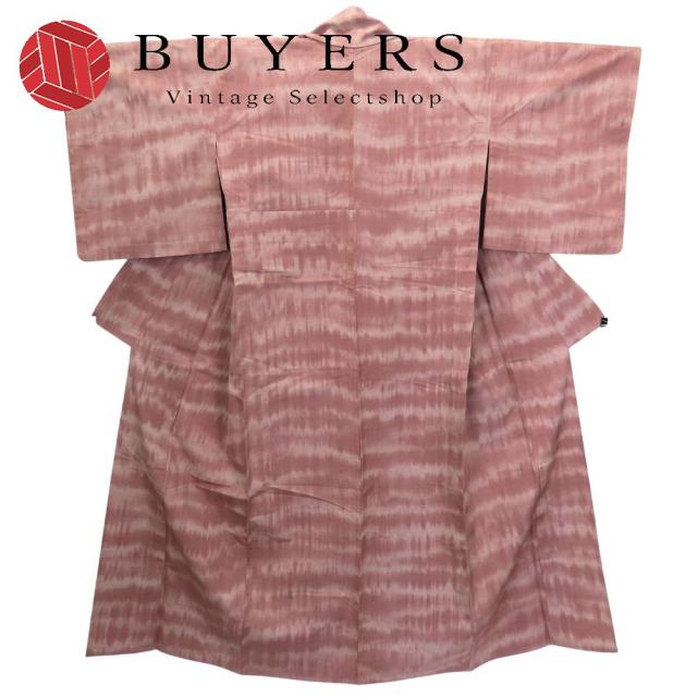 中古 紬 正絹 ピンク系 単衣 モダン 和装 呉服 和服 きもの レディース 女性