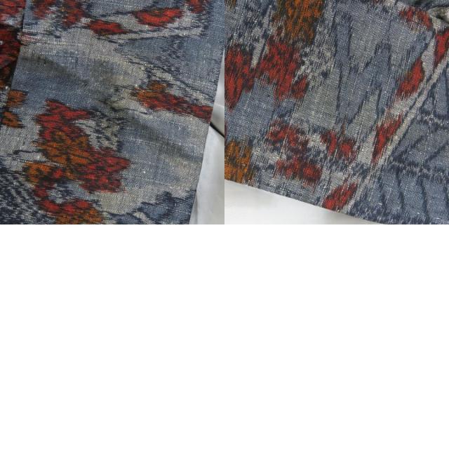 中古 紬 正絹 ブルーグレー オレンジ レッド 単衣 竜田川模様 和装 呉服 和服 きもの レディース 女性 中古 紬 正絹 ブルーグレー オレンジ レッド 単衣 竜田川模様 和装