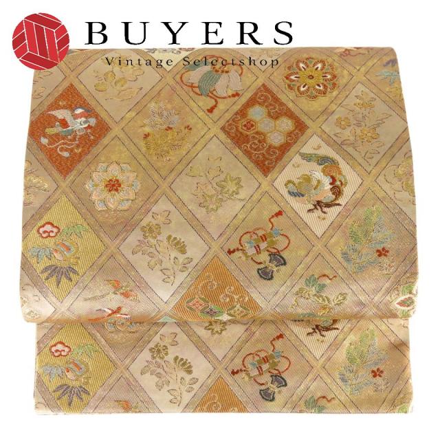 中古 袋帯 正絹 ブロンズ 花菱文柄 和装 呉服 和服 きもの レディース 女性