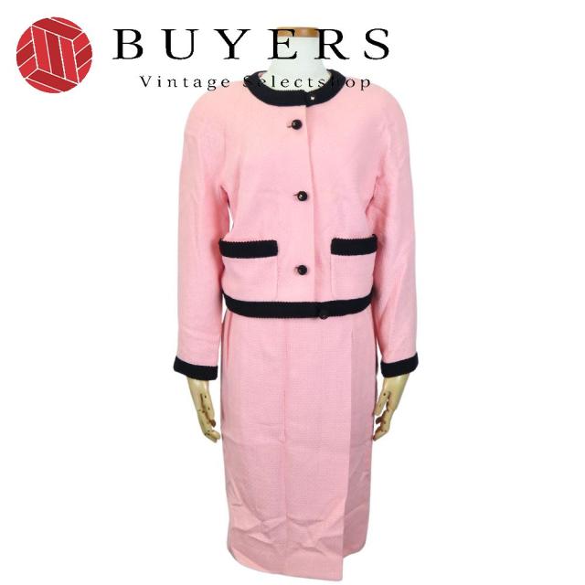 中古 シャネル セットアップ 36 ウール シルク ピンク ブラック バイカラー ココボタン アパレル レディース 女性 CHANEL