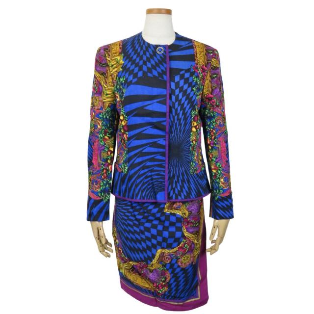 中古 ジャンニ・ヴェルサーチ セットアップ 総柄 スーツ 38 4 ウール  