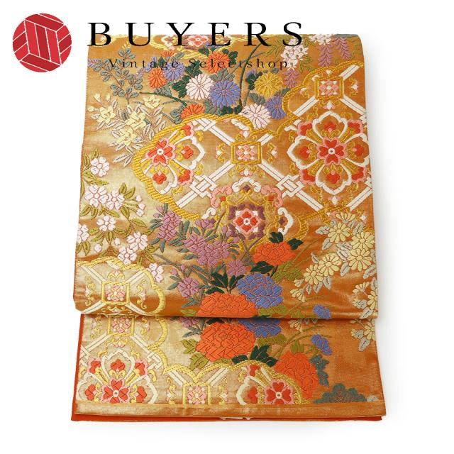 中古 袋帯 正絹(金銀糸除く) オレンジ ゴールド 訪問着 和装 呉服 和服 きもの レディース 女性