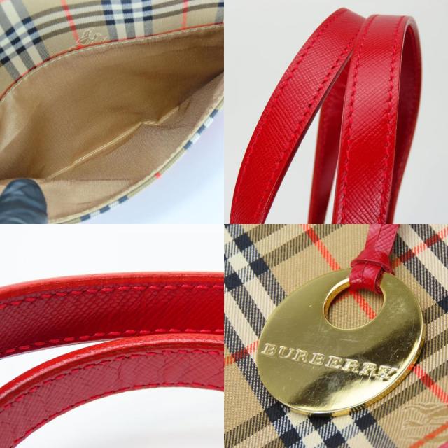 中古 バーバリー ハンドバッグ キャンバス レザー レッド ベージュ ノバチェック ミニバッグ レディース 女性 BURBERRY