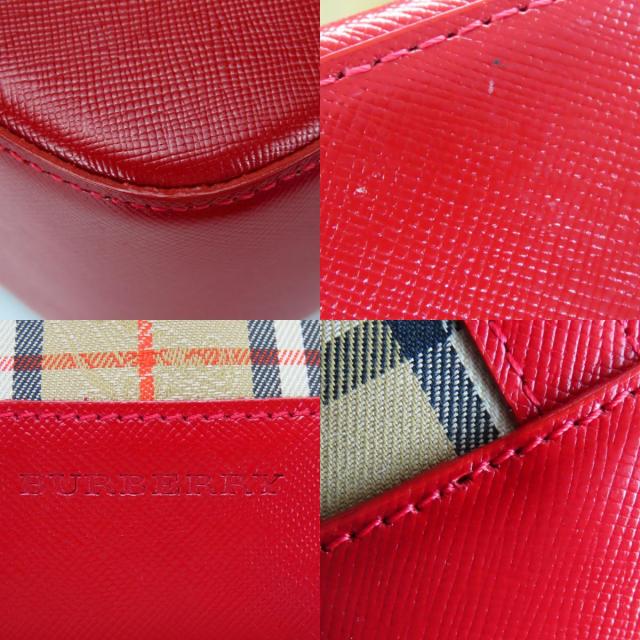 中古 バーバリー ハンドバッグ キャンバス レザー レッド ベージュ ノバチェック ミニバッグ レディース 女性 BURBERRY