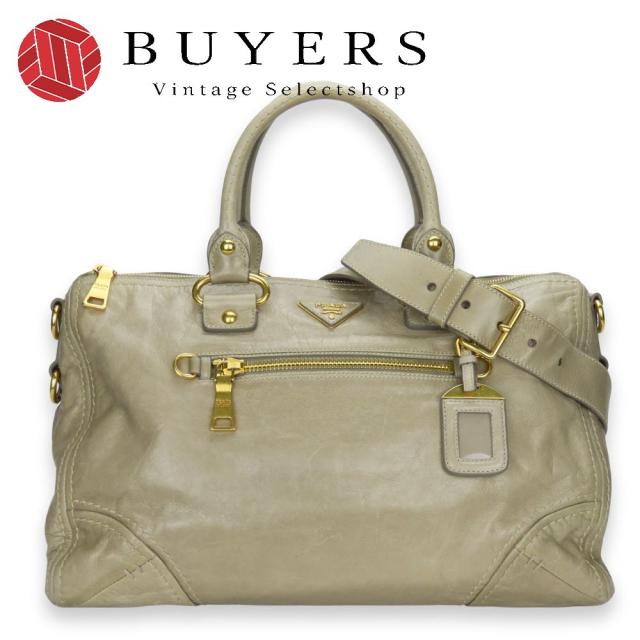 中古 プラダ ハンドバッグ BL0678 三角ロゴプレート カーフ POMICE サンドベージュ ゴールド金具 2WAY ショルダー カジュアル レディース 女性 PRADA