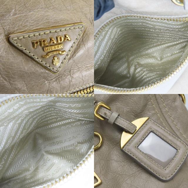 中古 プラダ ハンドバッグ BL0678 三角ロゴプレート カーフ POMICE サンドベージュ ゴールド金具 2WAY ショルダー カジュアル レディース 女性 PRADA_3