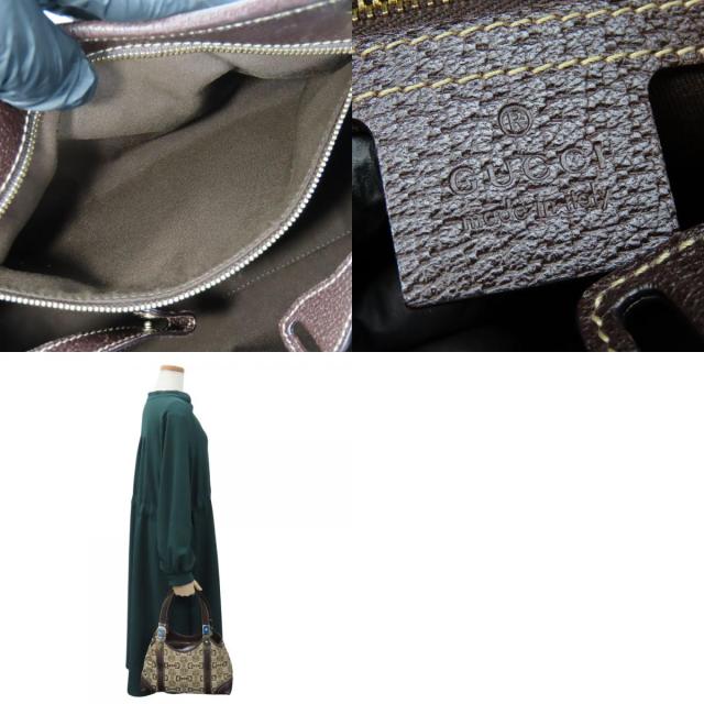 中古 グッチ ハンドバッグ 145761 ホースビット キャンバス レザー ベージュ ブラウン ゴールド金具 カジュアル 普段使い レディース 女性 GUCCI
