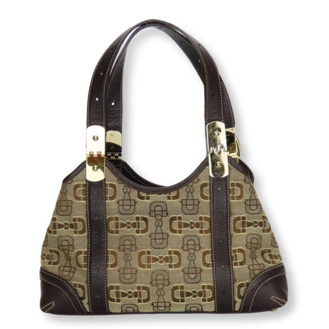 中古 グッチ ハンドバッグ 145761 ホースビット キャンバス レザー ベージュ ブラウン ゴールド金具 カジュアル 普段使い レディース 女性 GUCCI
