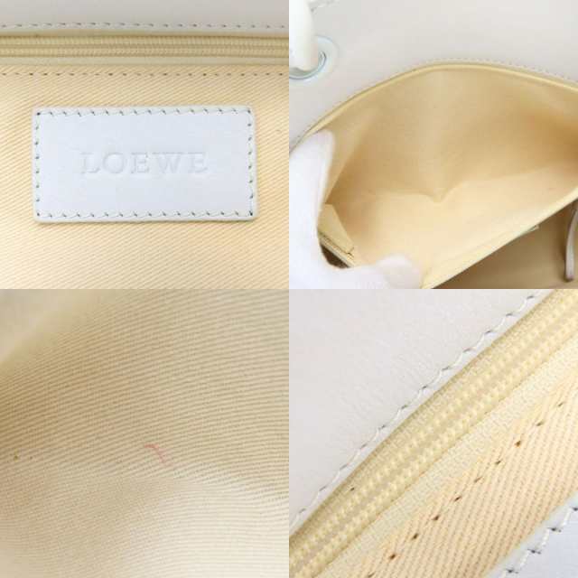 中古 ロエベ トートバッグ クラウンロゴステッチ レザー プラスチック ホワイト スタッズ ショッパートート 肩掛け レディース 女性 LOEWE