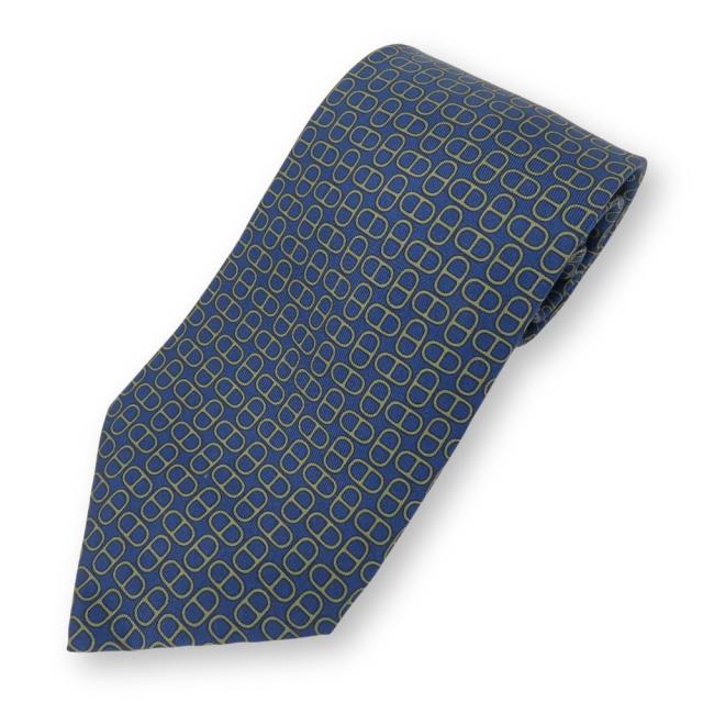 新品 エルメス HERMES シェーヌダンクル柄 ネクタイ タグ付き HERMES(エルメス) シェーヌダンクル柄 シルクネクタイ ブルー中古