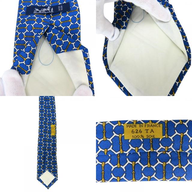 中古 エルメス ネクタイ トヨタ限定品 シルク ブルー系 ゴールド