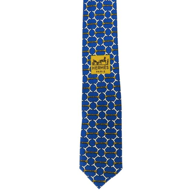 中古 エルメス ネクタイ トヨタ限定品 シルク ブルー系 ゴールド