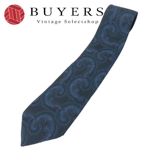 中古 グッチ ネクタイ 光沢 ペイズリー柄 シルク ネイビー系 パープル ブルー ブラック ビジネス 紳士 お洒落 メンズ 男性 GUCCI