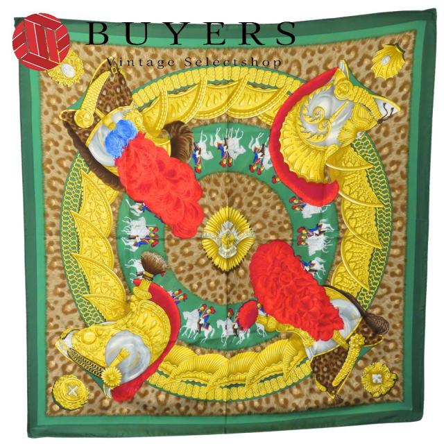 HERMES エルメス 大判 スカーフ カレ90 シルク 面貌のない兜 HERMES