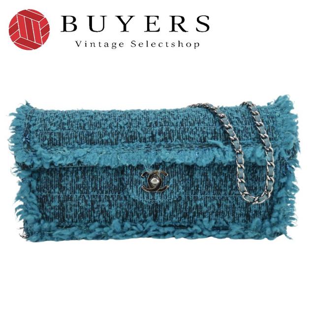 中古 シャネル ショルダーバッグ チェーン ツイード ブルー シルバー金具 ココマーク 7番台 肩掛け レディース 女性 CHANEL