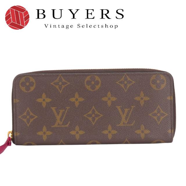 中古 ルイ・ヴィトン 長財布 ポルトフォイユ・クレマンス M60742 モノグラム フューシャ ブラウン ゴールド金具 ラウンドファスナー スリム 小物 レディース 女性 LOUIS VUITTON