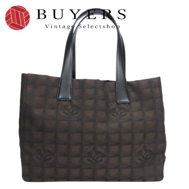 中古 シャネル トートバッグ MM ニュートラベルライン ジャガードナイロン マロン シルバー金具 普段使い A4 レディース 女性 CHANEL