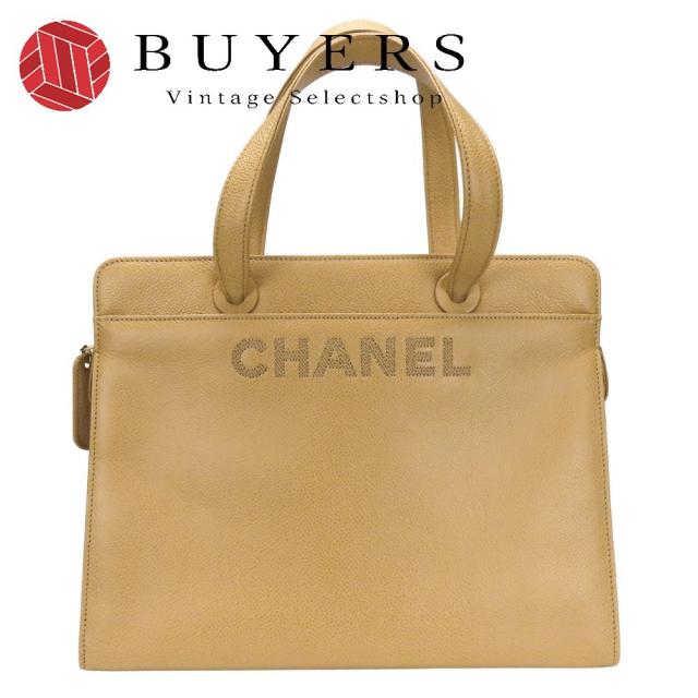 中古 シャネル ハンドバッグ ロゴ キャビアスキン ベージュ ゴールド金具 5番台 おしゃれ レディース 女性 CHANEL