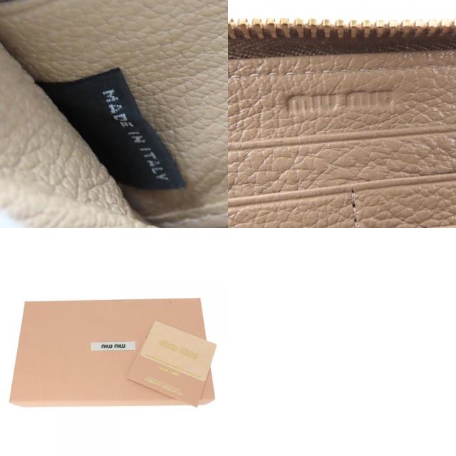 中古 美品 ミュウミュウ 長財布 ラウンドファスナー 5M0506 レザー CAMMEO ピンクベージュ ゴールド金具 くすみカラー シンプル 小物 レディース 女性 MIUMIU_9